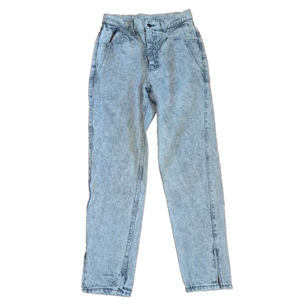 Womens Vintage Lee Jeans High Waist Stonewash Gray Zip Ankles Tapered Legs 28